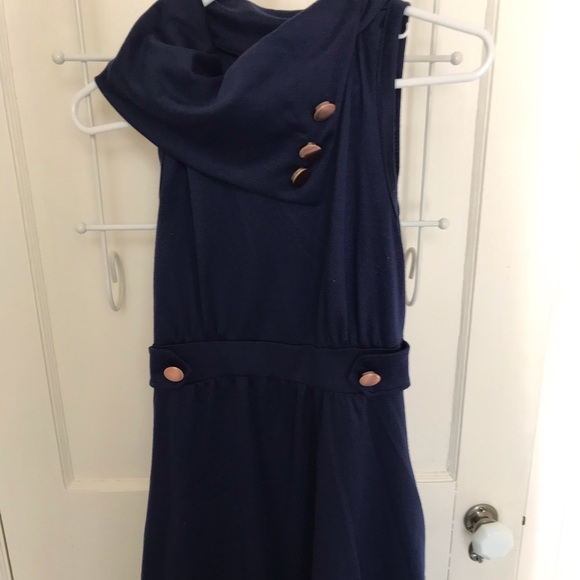 Collared navy blue cocktail dress with pockets! - Picture 2 of 3